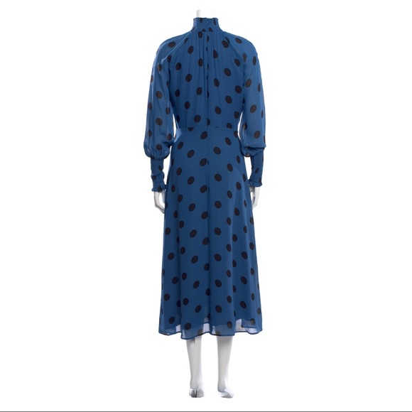 Reformation Valentin Blue & Black Polka-dot High Neck Midi Dress - Picture 14 of 14